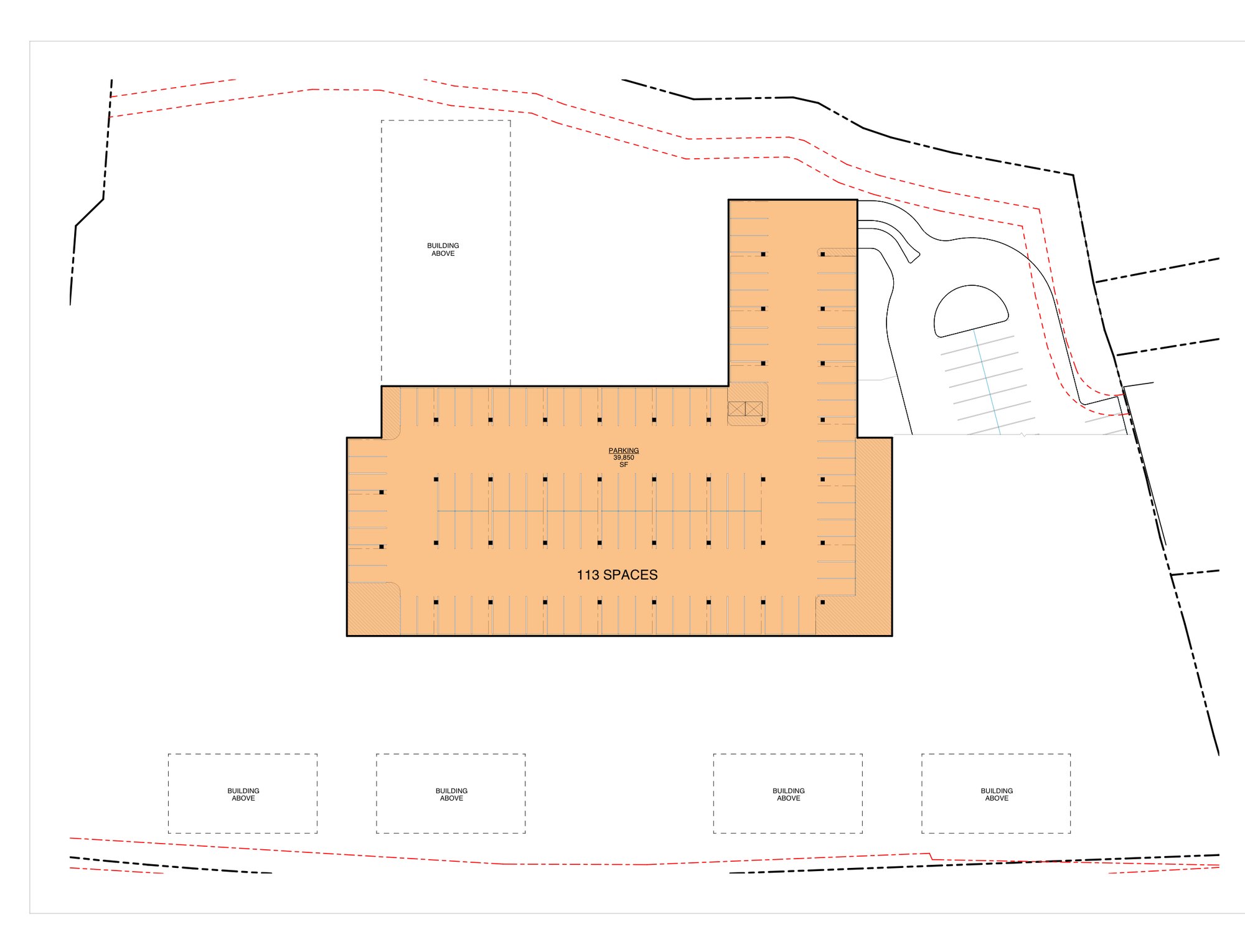 Below-grade structured parking plan